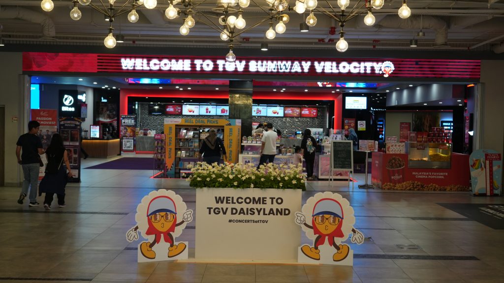 TGV Daisyland setup at TGV Sunway Velocity with daisy-themed event decorations and cinema entrance in the background | TGV Blog